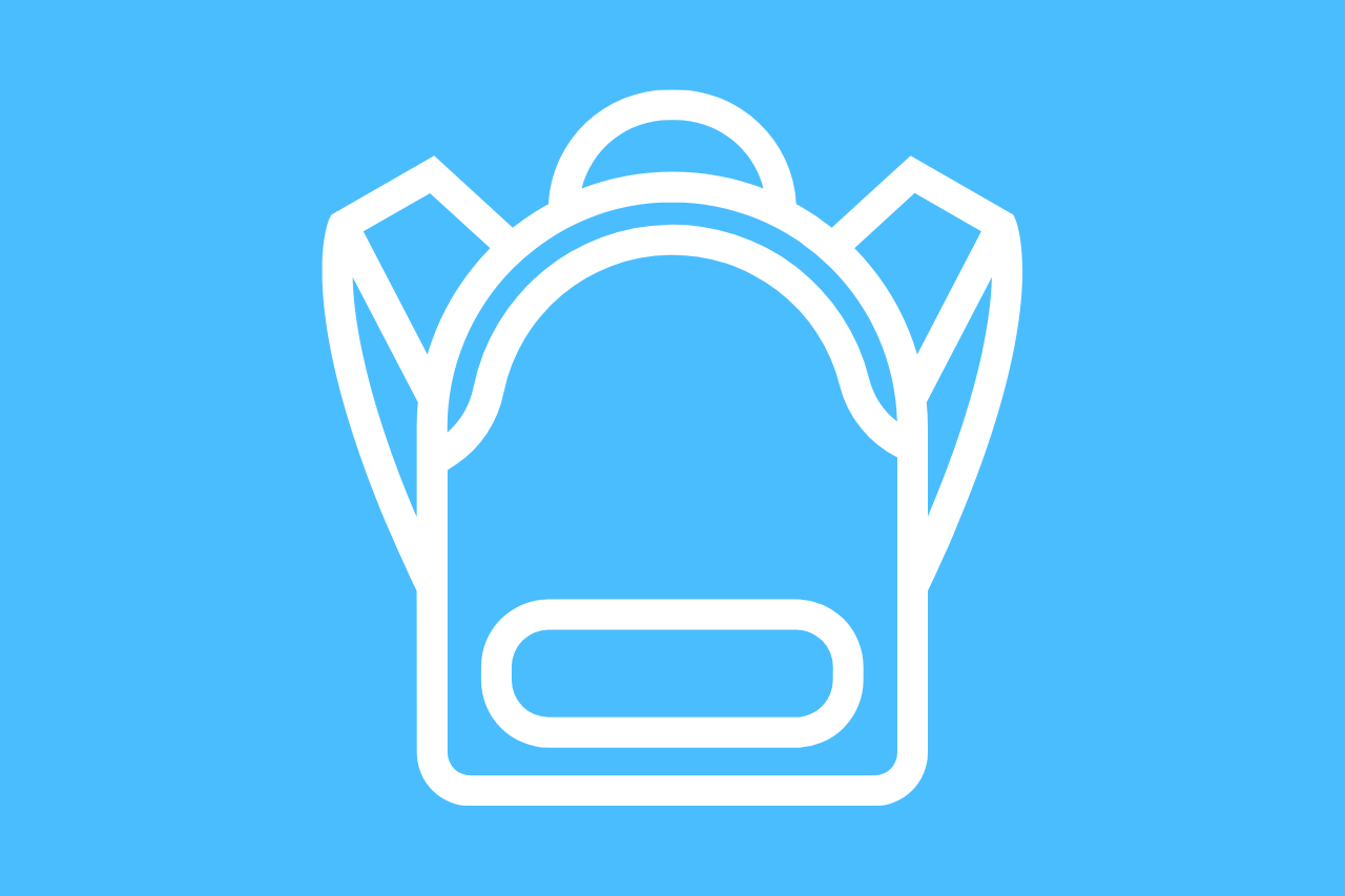 Go Bag Card. Image is an outline of a backpack.